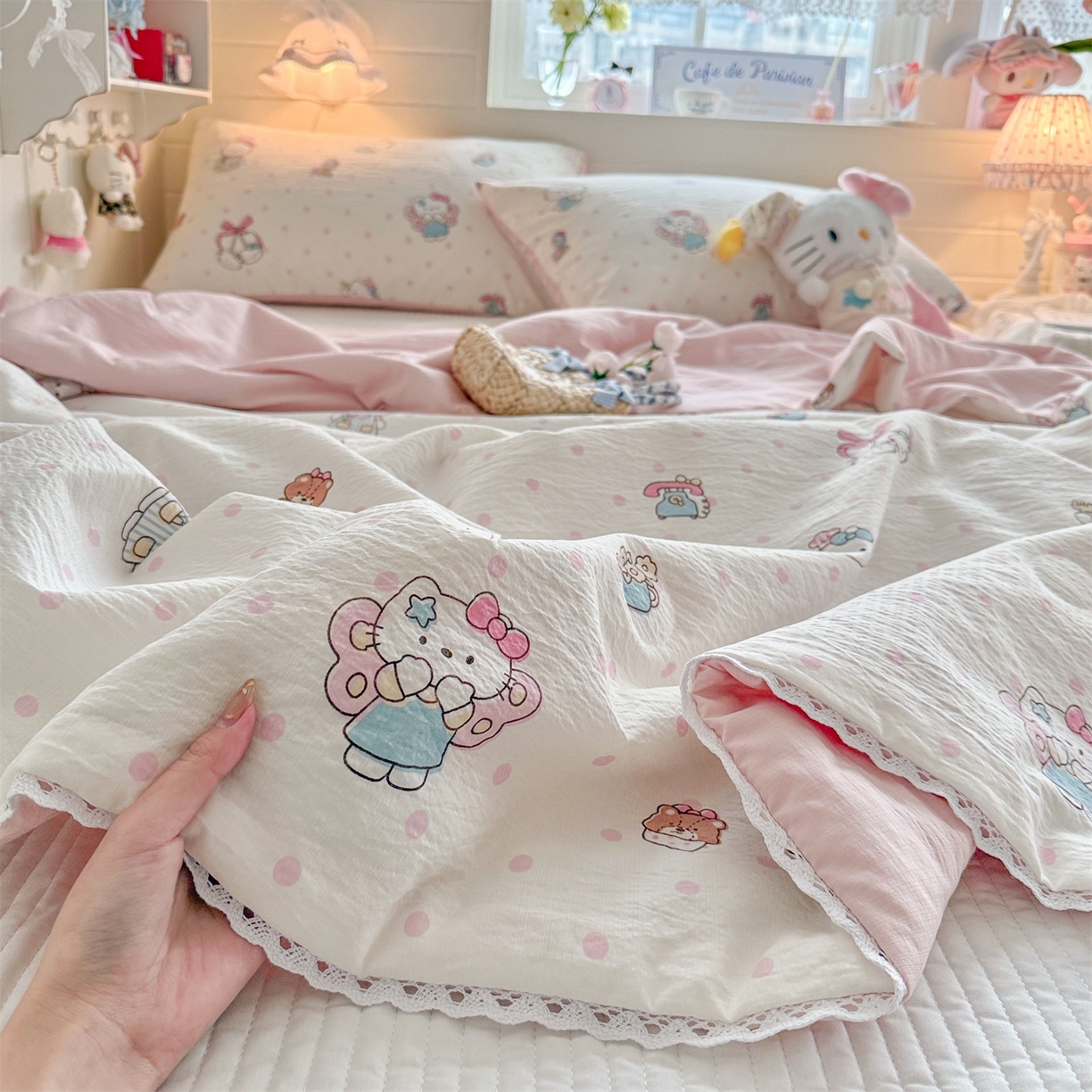 91家纺网 家纺一手货源 找家纺 名兮家居 2026新款亲肤A类皱皱纱夏被夏凉被空调被 天使猫咪