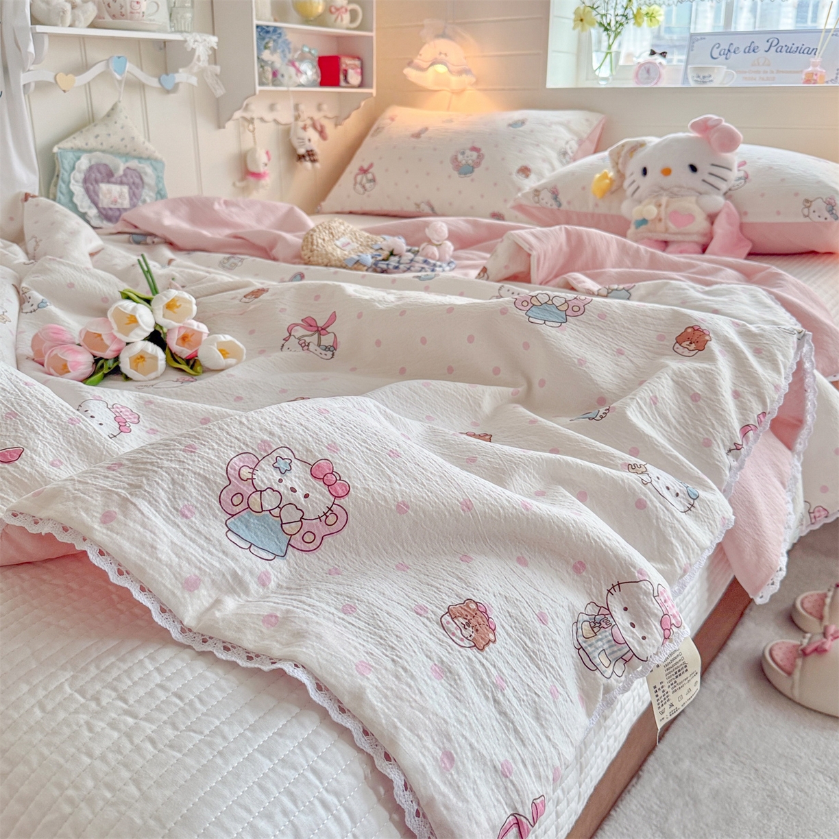 91家纺网 家纺一手货源 找家纺 名兮家居 2026新款亲肤A类皱皱纱夏被夏凉被空调被 天使猫咪