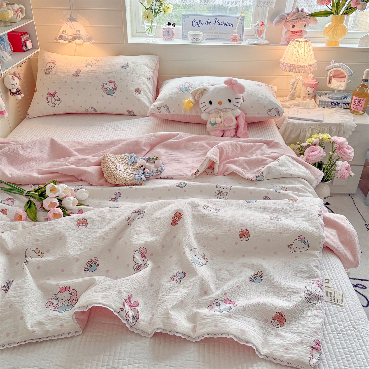 91家纺网 家纺一手货源 找家纺 名兮家居 2026新款亲肤A类皱皱纱夏被夏凉被空调被 天使猫咪