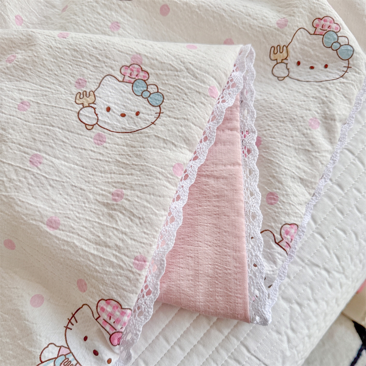 91家纺网 家纺一手货源 找家纺 名兮家居 2026新款亲肤A类皱皱纱夏被夏凉被空调被 天使猫咪