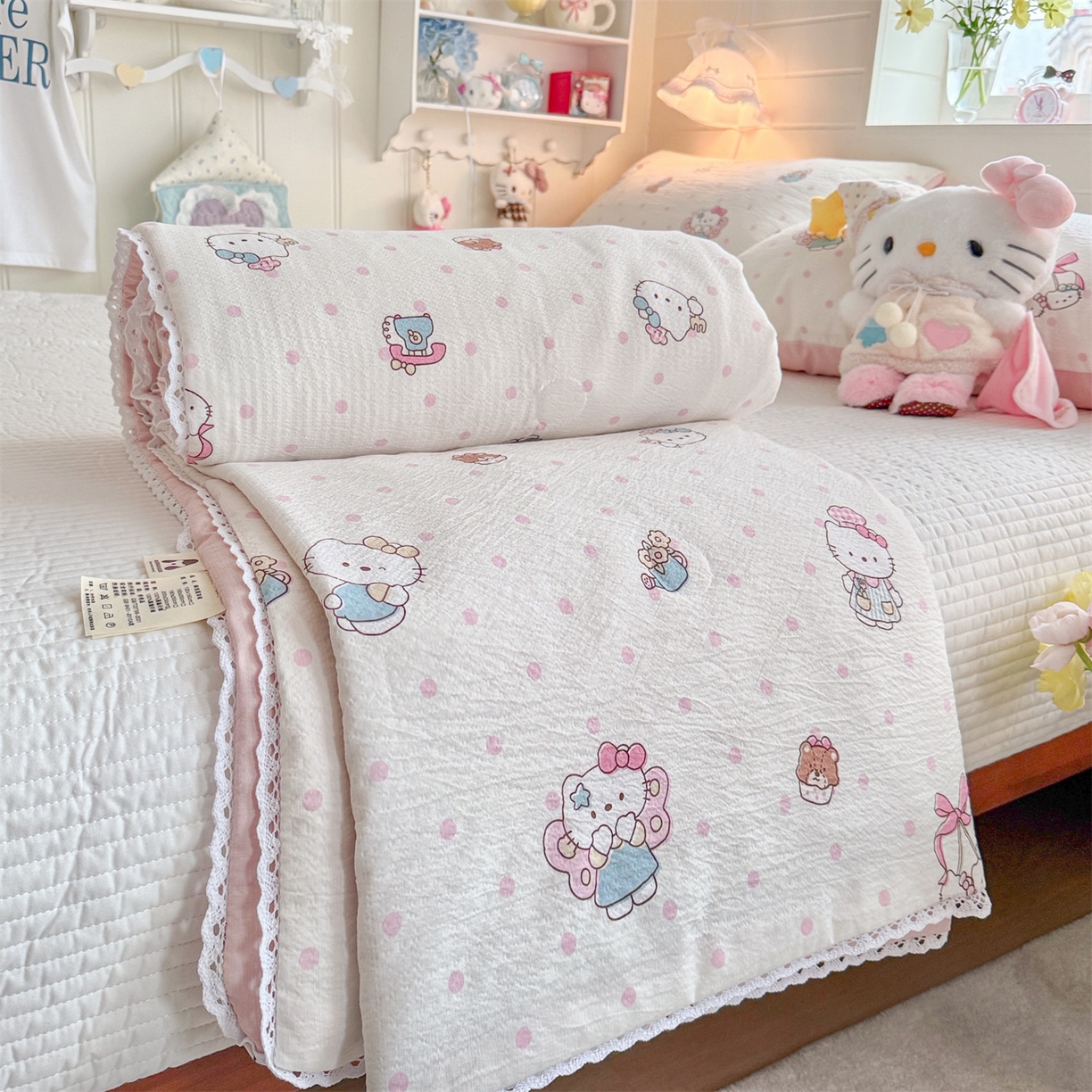 91家纺网 家纺一手货源 找家纺 名兮家居 2026新款亲肤A类皱皱纱夏被夏凉被空调被 天使猫咪