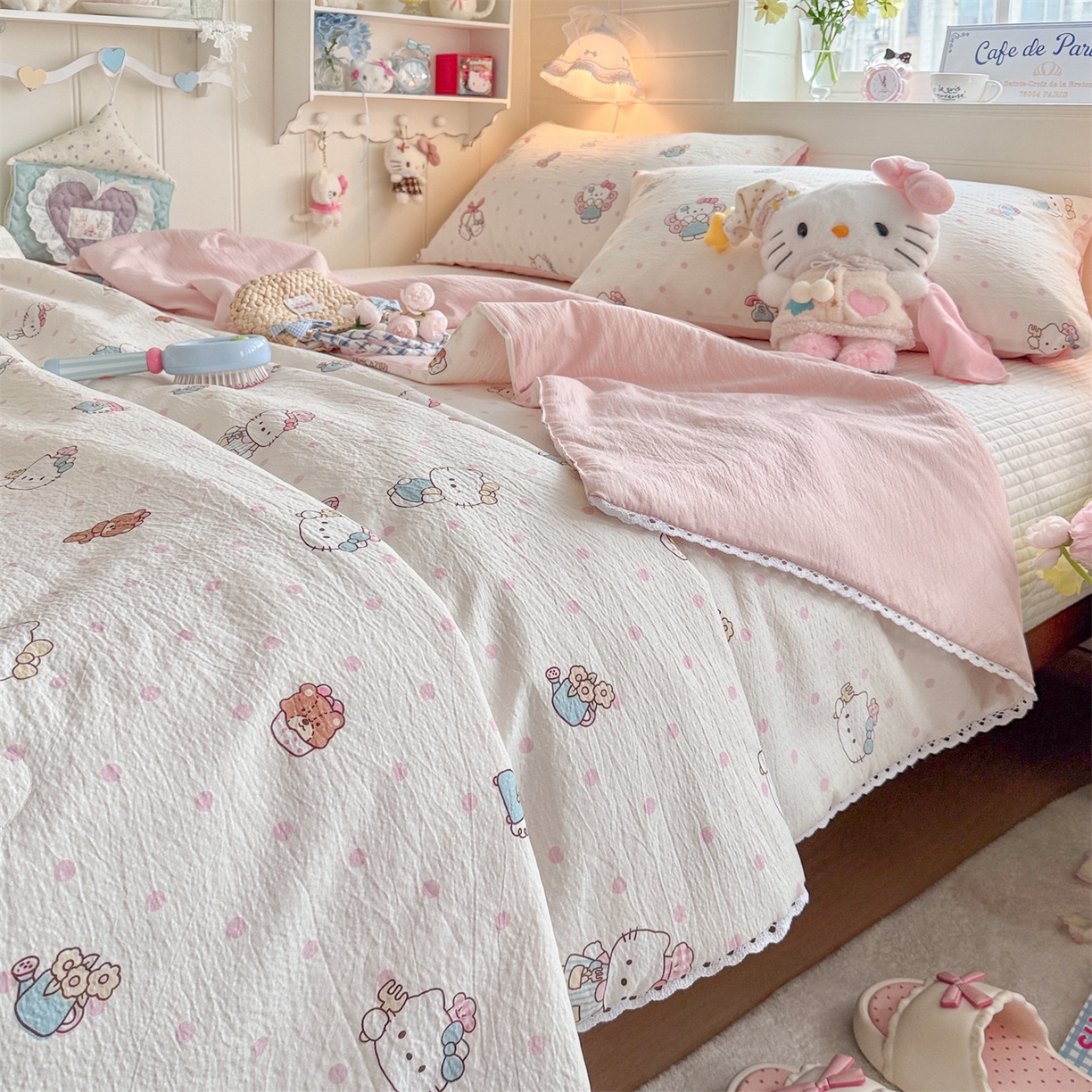 91家纺网 家纺一手货源 找家纺 名兮家居 2026新款亲肤A类皱皱纱夏被夏凉被空调被 天使猫咪