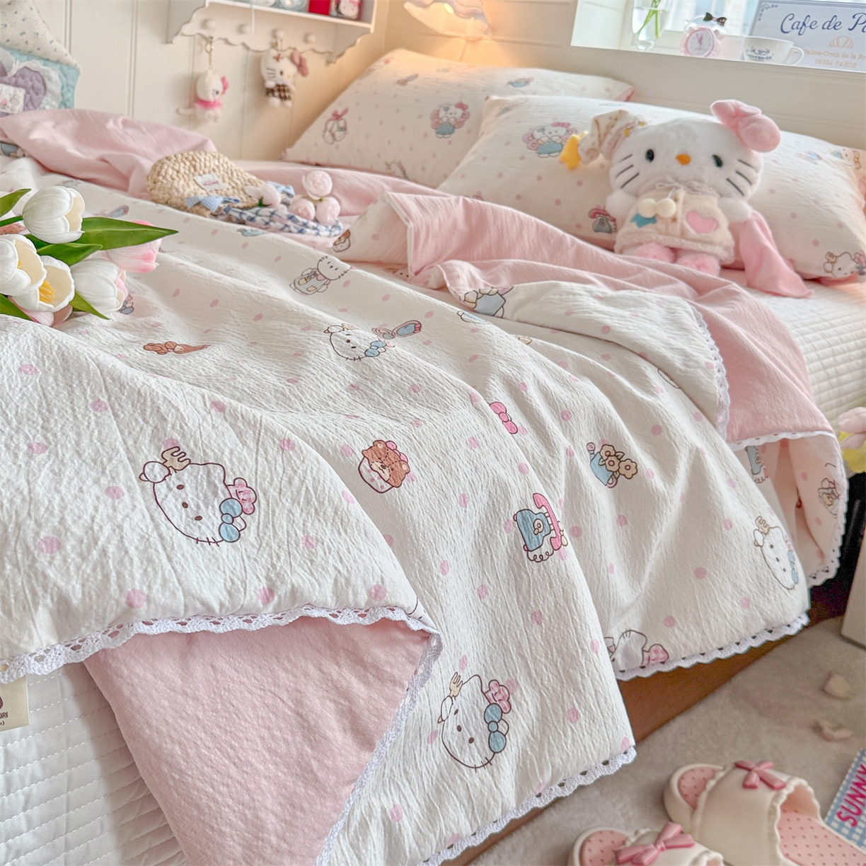 91家纺网 家纺一手货源 找家纺 名兮家居 2026新款亲肤A类皱皱纱夏被夏凉被空调被 天使猫咪