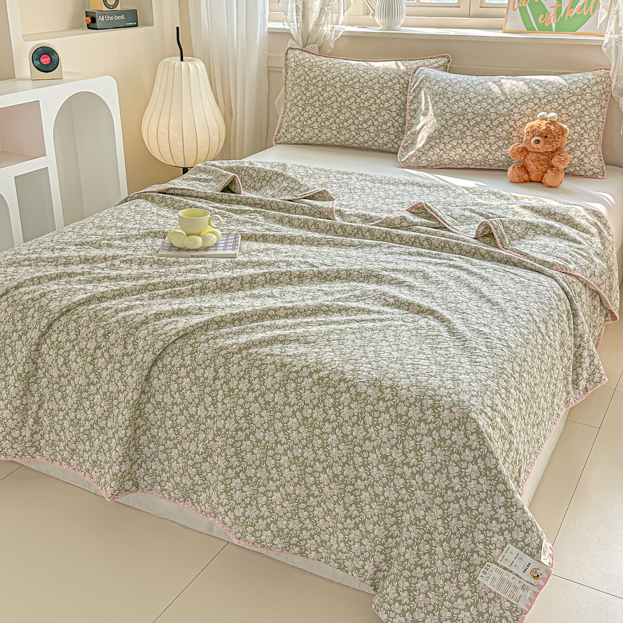 91家纺网 家纺一手货源 找家纺 圣尔雅家纺 2026新款印花夏被小碎花贝壳绣皱皱棉夏凉被空调被 山野间