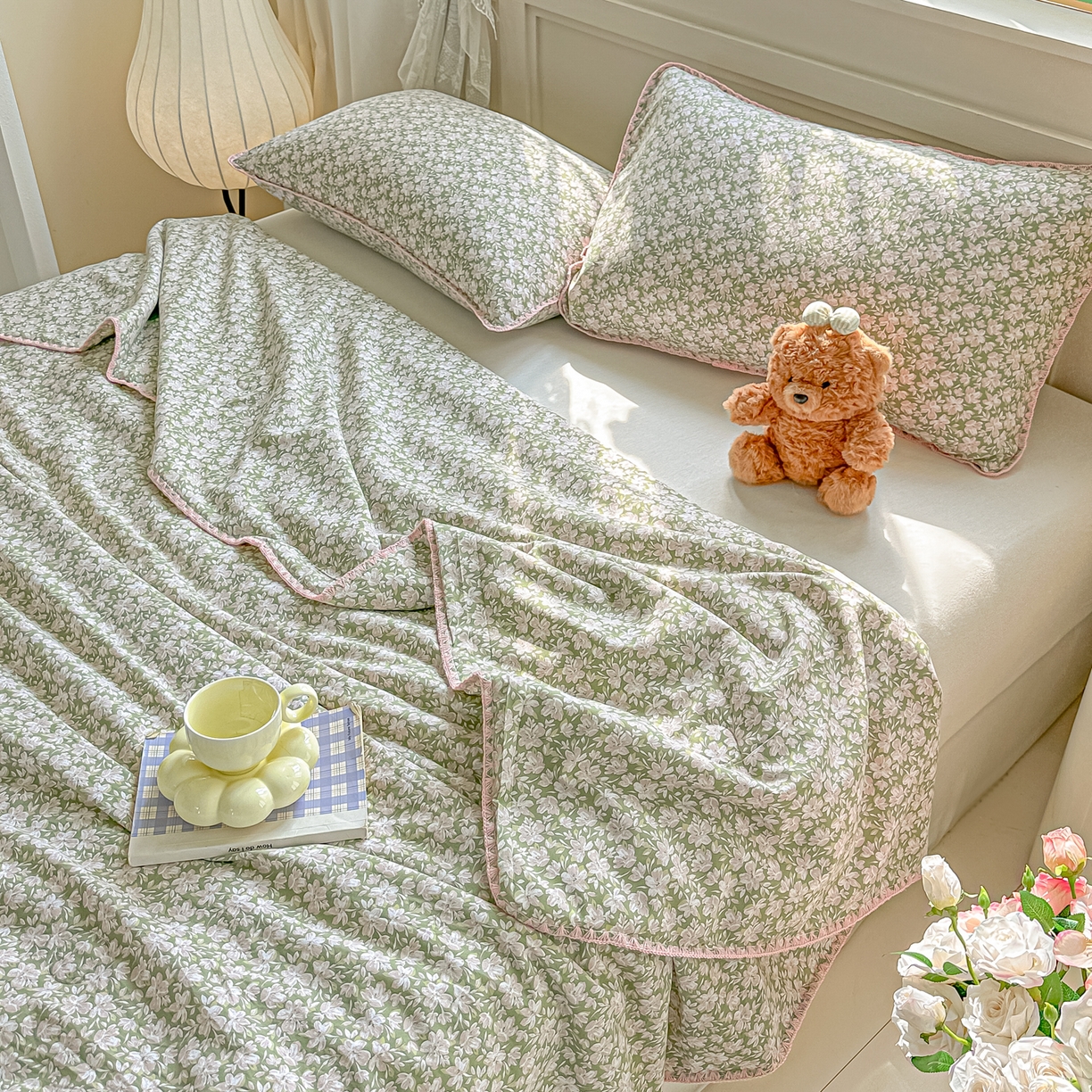 91家纺网 家纺一手货源 找家纺 圣尔雅家纺 2026新款印花夏被小碎花贝壳绣皱皱棉夏凉被空调被 山野间