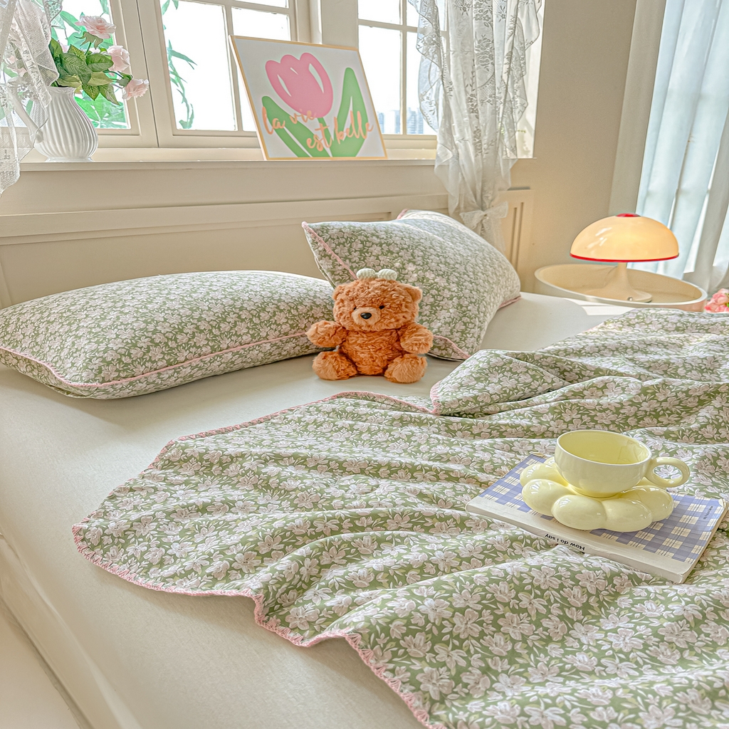 91家纺网 家纺一手货源 找家纺 圣尔雅家纺 2026新款印花夏被小碎花贝壳绣皱皱棉夏凉被空调被 山野间