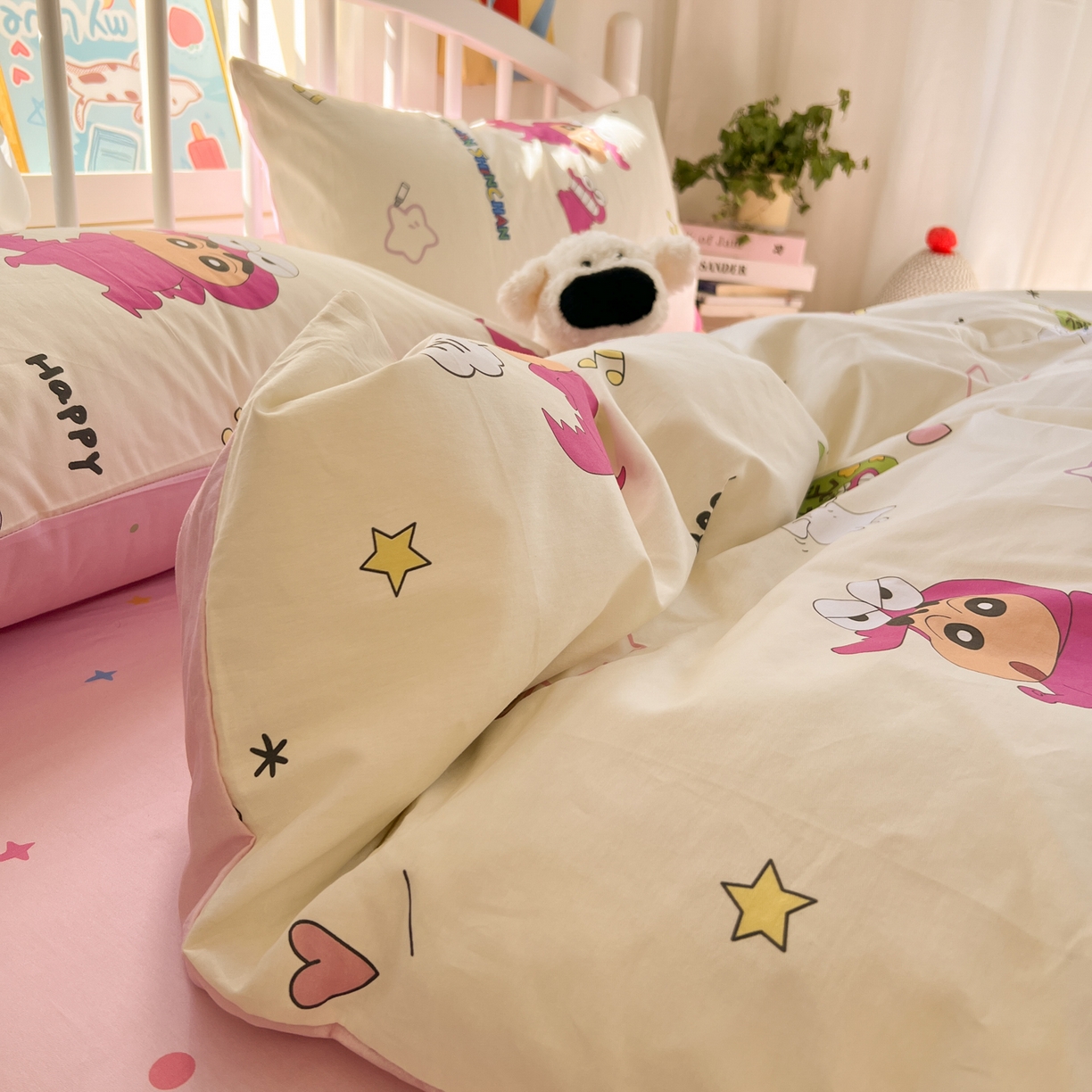 91家纺网 家纺一手货源 找家纺 桃子家居 2026春夏新款蜡笔小新授权全棉纯棉印花卡通系列四件套 棉印花-调皮小新