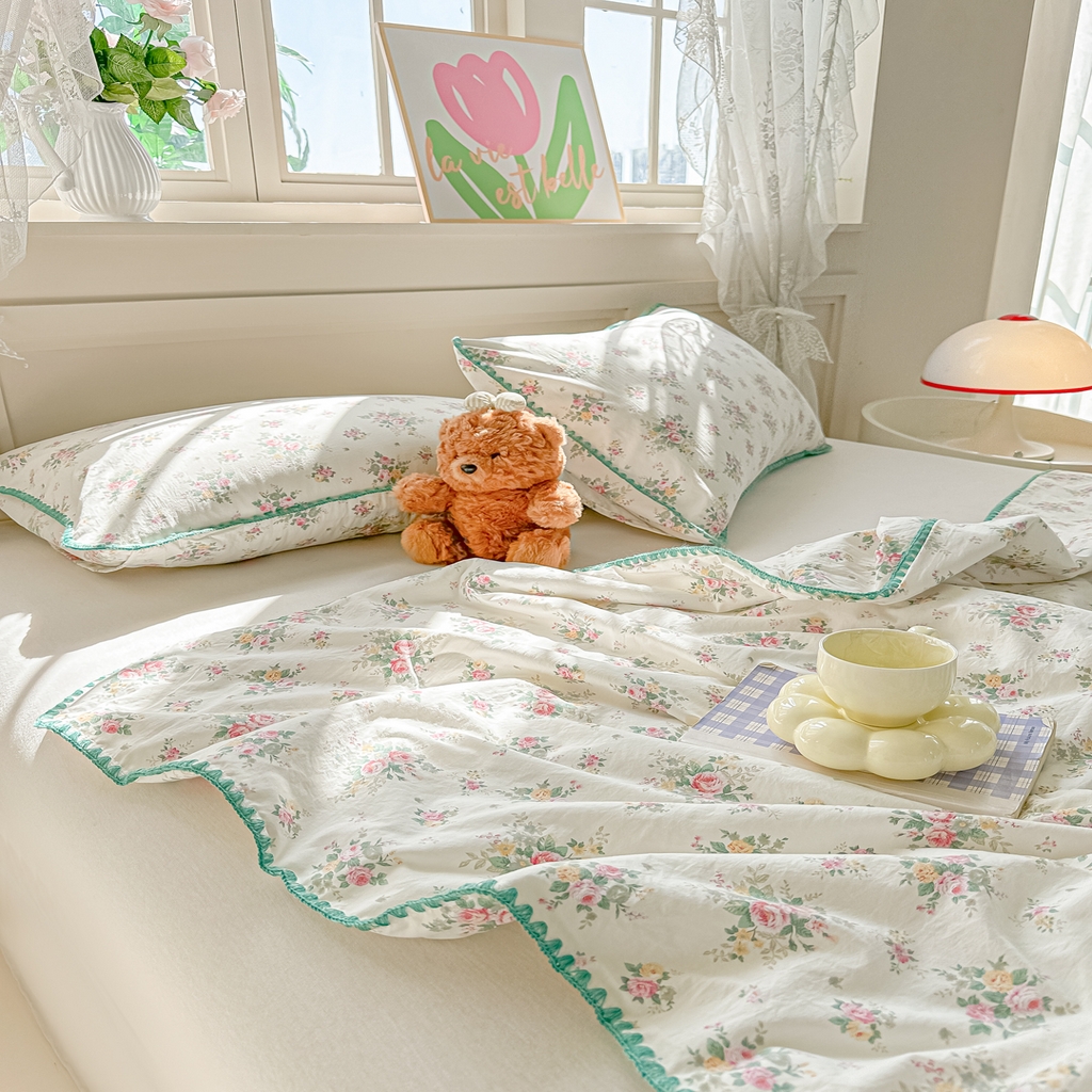 91家纺网 家纺一手货源 找家纺 圣尔雅家纺 2026新款印花夏被小碎花贝壳绣皱皱棉夏凉被空调被 有杏