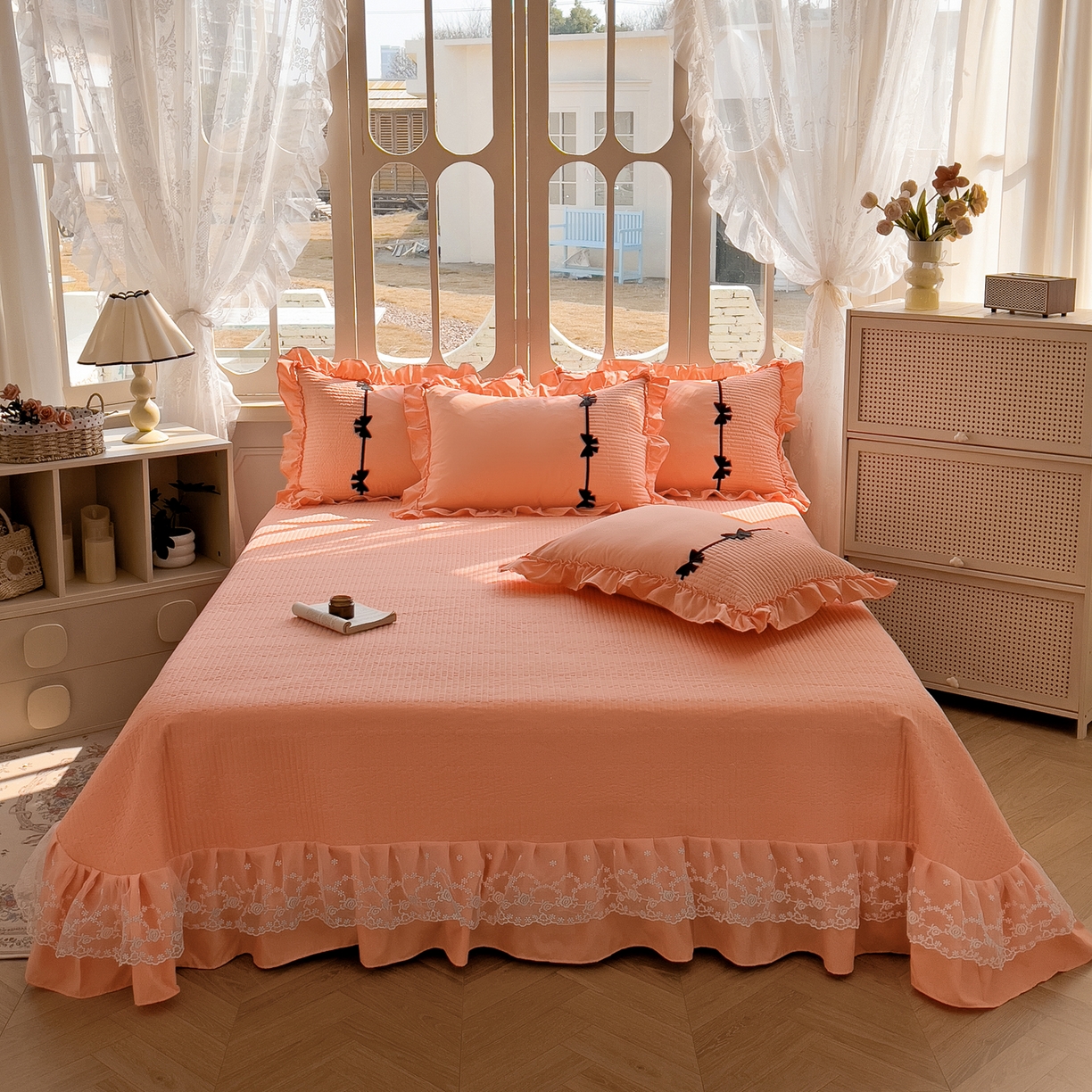 91家纺网 家纺一手货源 找家纺 芭比蔓家纺 2026新款床盖款四件套-真爱系列 床盖款真爱系列-橙色