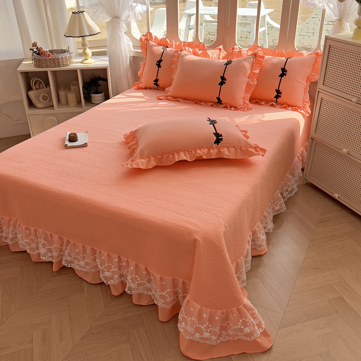 91家纺网 家纺一手货源 找家纺 芭比蔓家纺 2026新款床盖款四件套-真爱系列 床盖款真爱系列-橙色