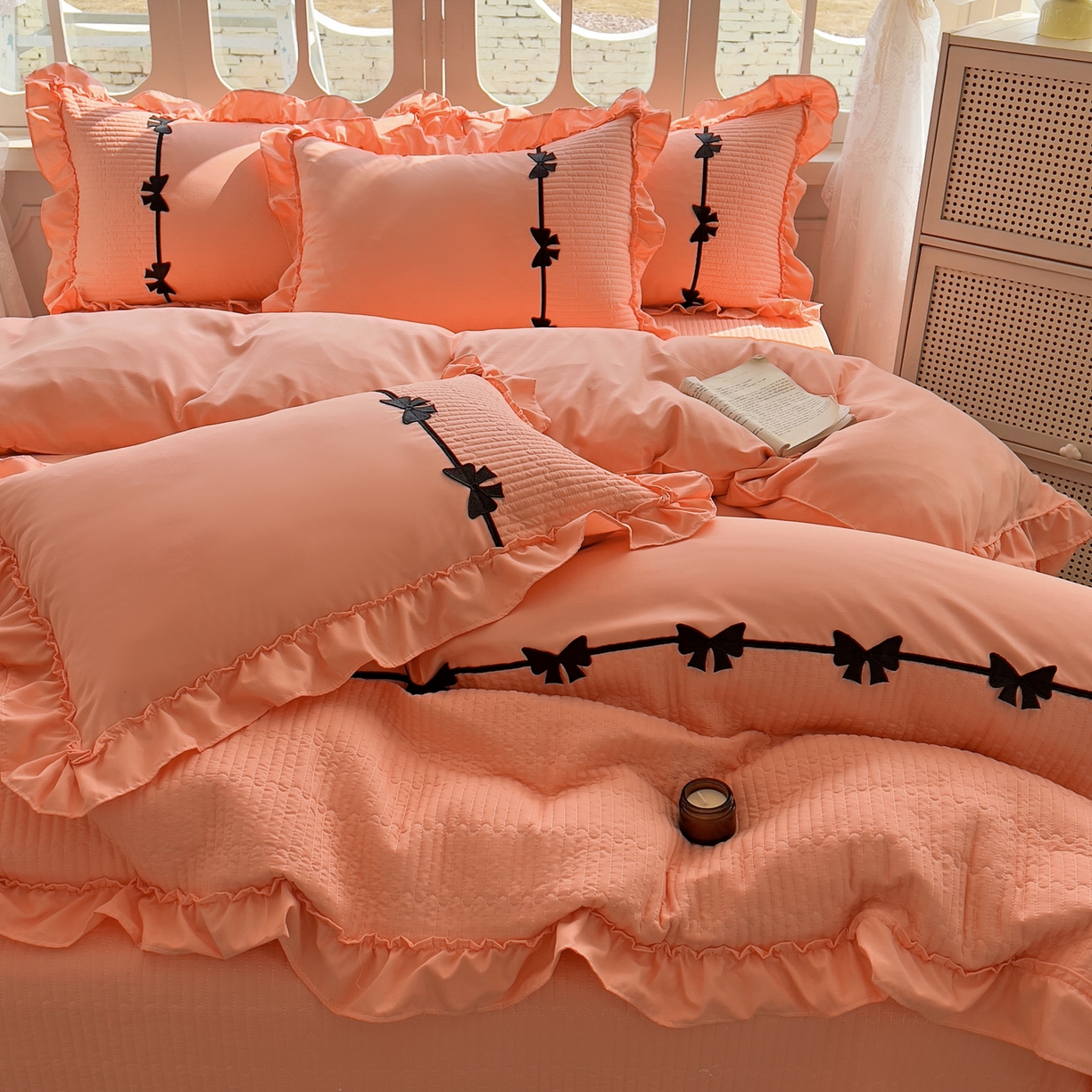 91家纺网 家纺一手货源 找家纺 芭比蔓家纺 2026新款床盖款四件套-真爱系列 床盖款真爱系列-橙色