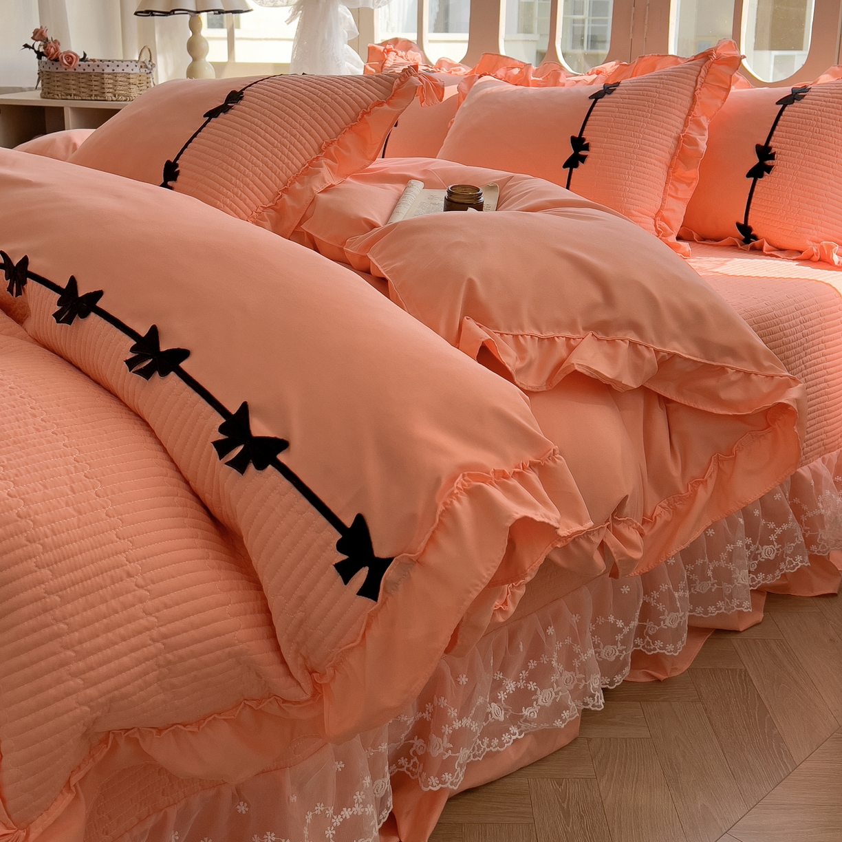 91家纺网 家纺一手货源 找家纺 芭比蔓家纺 2026新款床盖款四件套-真爱系列 床盖款真爱系列-橙色