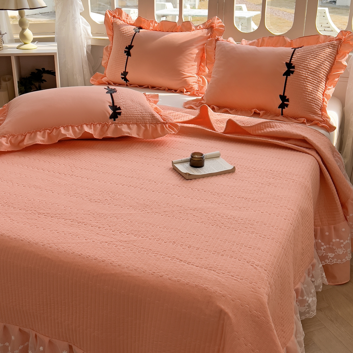91家纺网 家纺一手货源 找家纺 芭比蔓家纺 2026新款床盖款四件套-真爱系列 床盖款真爱系列-橙色