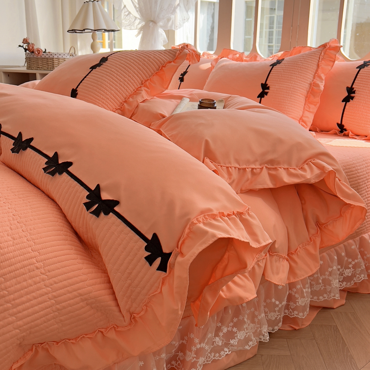 91家纺网 家纺一手货源 找家纺 芭比蔓家纺 2026新款床盖款四件套-真爱系列 床盖款真爱系列-橙色