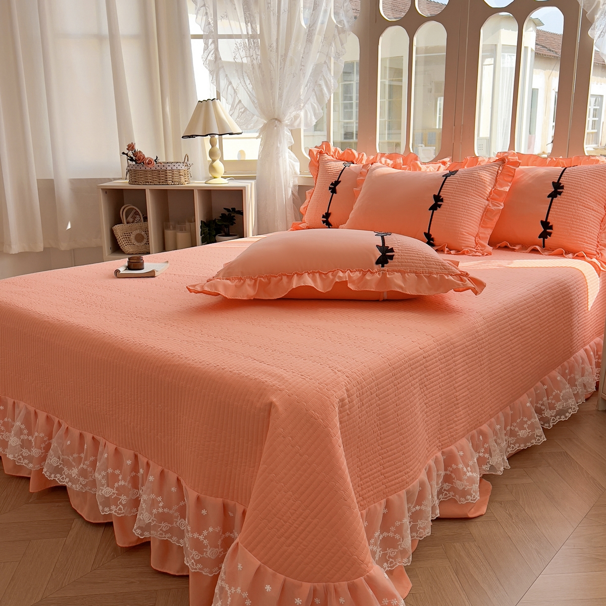 91家纺网 家纺一手货源 找家纺 芭比蔓家纺 2026新款床盖款四件套-真爱系列 床盖款真爱系列-橙色