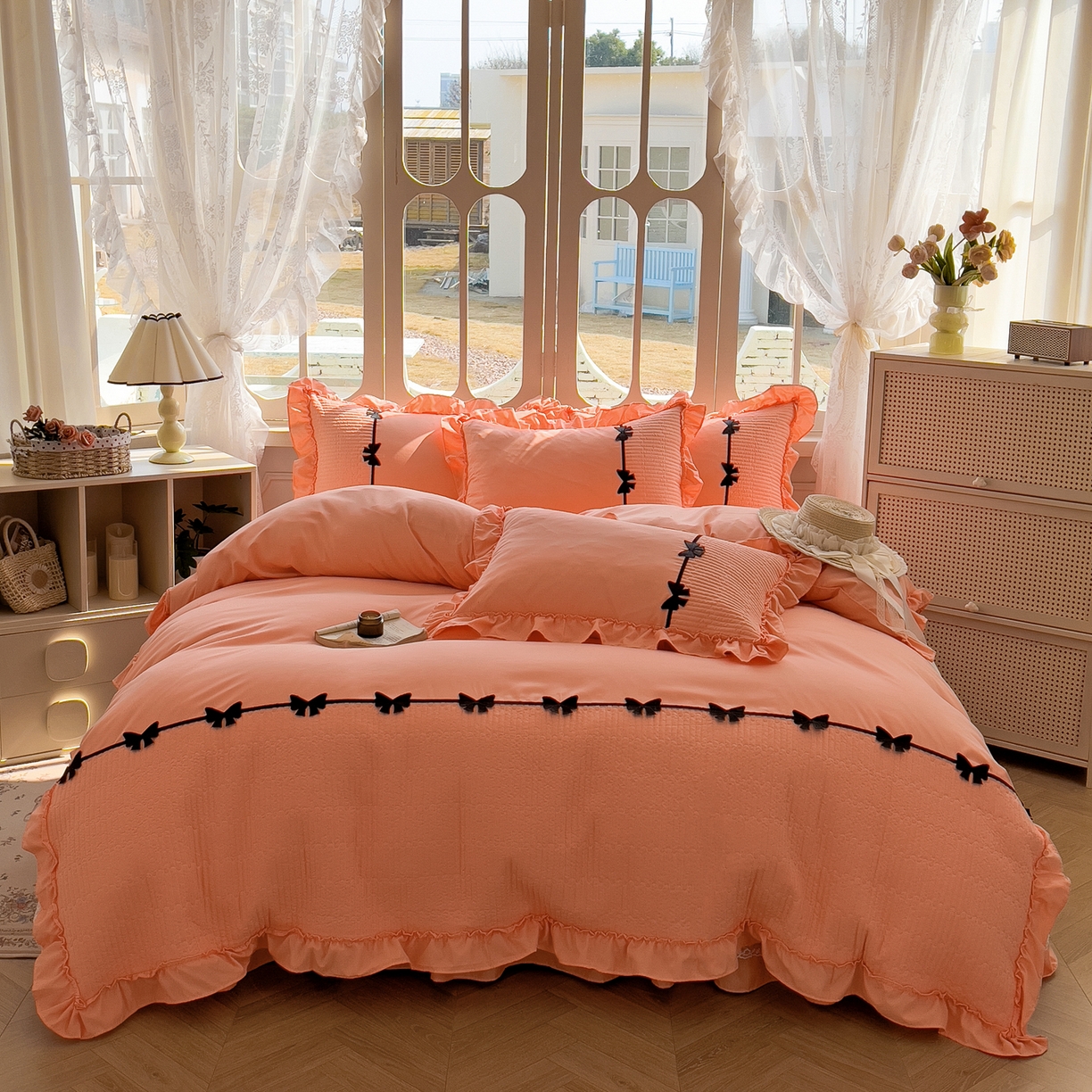 91家纺网 家纺一手货源 找家纺 芭比蔓家纺 2026新款床盖款四件套-真爱系列 床盖款真爱系列-橙色