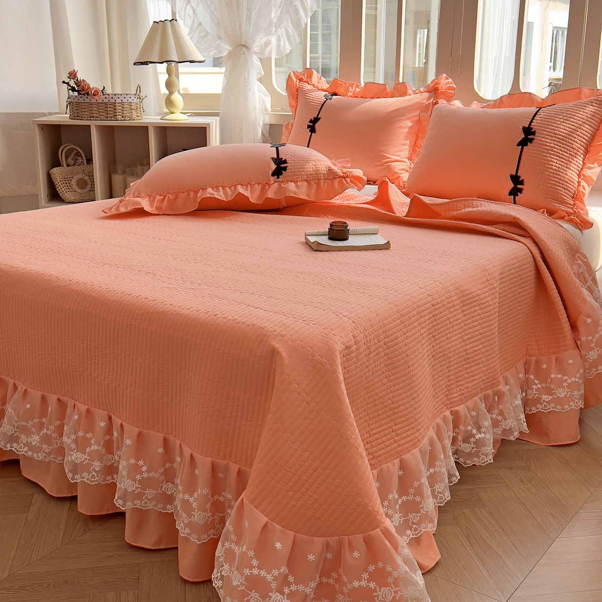 91家纺网 家纺一手货源 找家纺 芭比蔓家纺 2026新款床盖款四件套-真爱系列 床盖款真爱系列-橙色