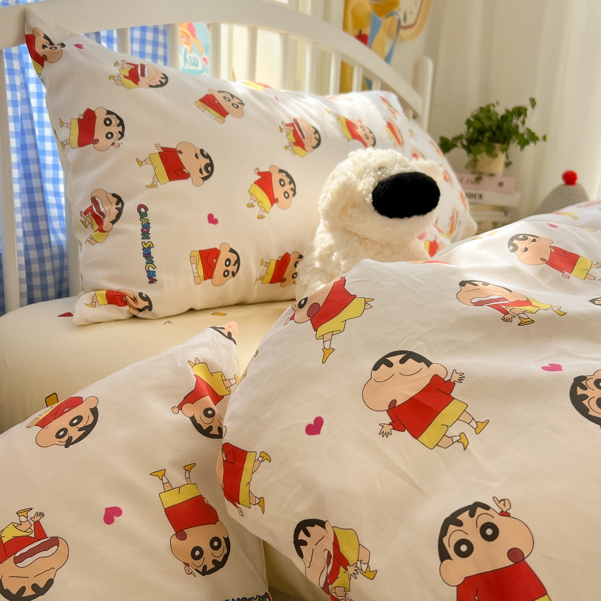 91家纺网 家纺一手货源 找家纺 桃子家居 2026春夏新款蜡笔小新授权全棉纯棉印花卡通系列四件套 棉印花-搞怪小新