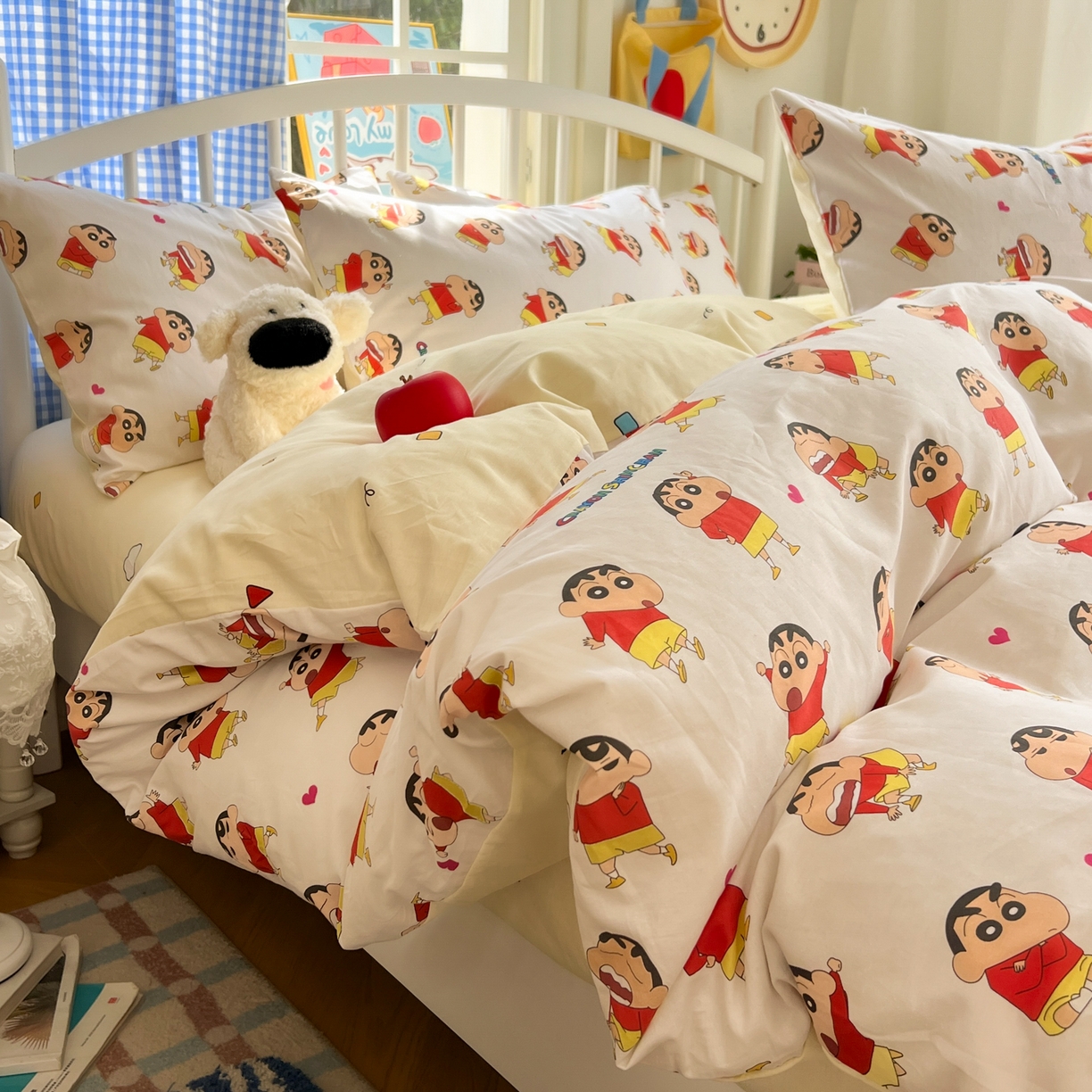 91家纺网 家纺一手货源 找家纺 桃子家居 2026春夏新款蜡笔小新授权全棉纯棉印花卡通系列四件套 棉印花-搞怪小新
