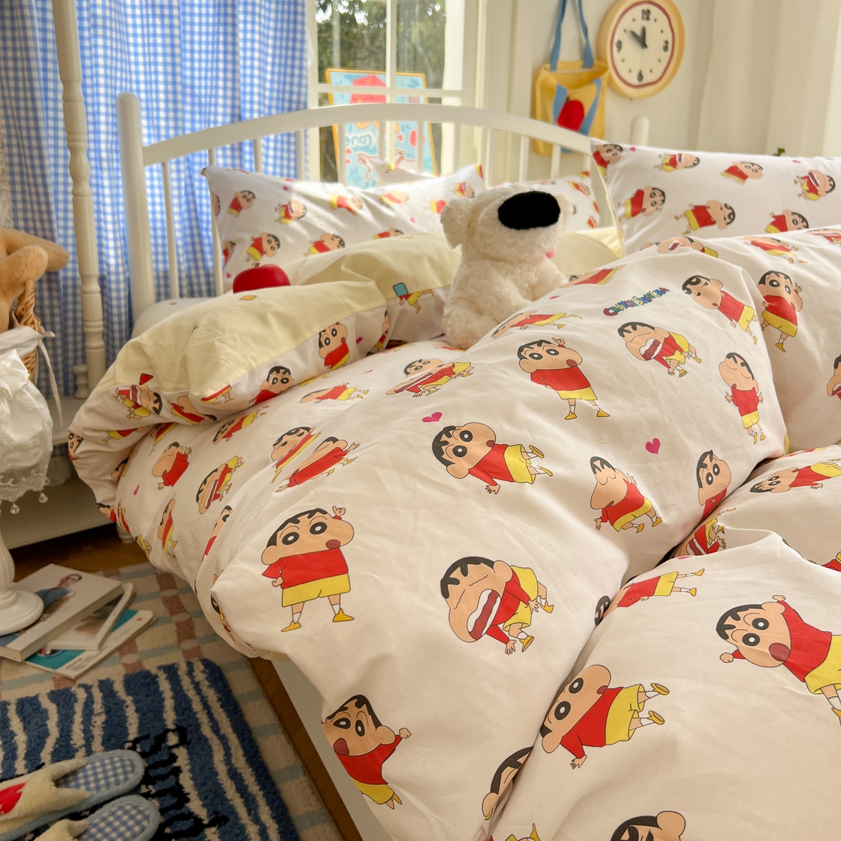 91家纺网 家纺一手货源 找家纺 桃子家居 2026春夏新款蜡笔小新授权全棉纯棉印花卡通系列四件套 棉印花-搞怪小新