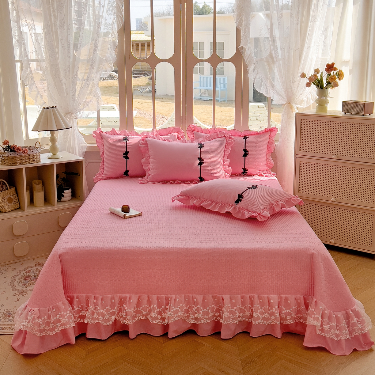 91家纺网 家纺一手货源 找家纺 芭比蔓家纺 2026新款床盖款四件套-真爱系列 床盖款真爱系列-粉色