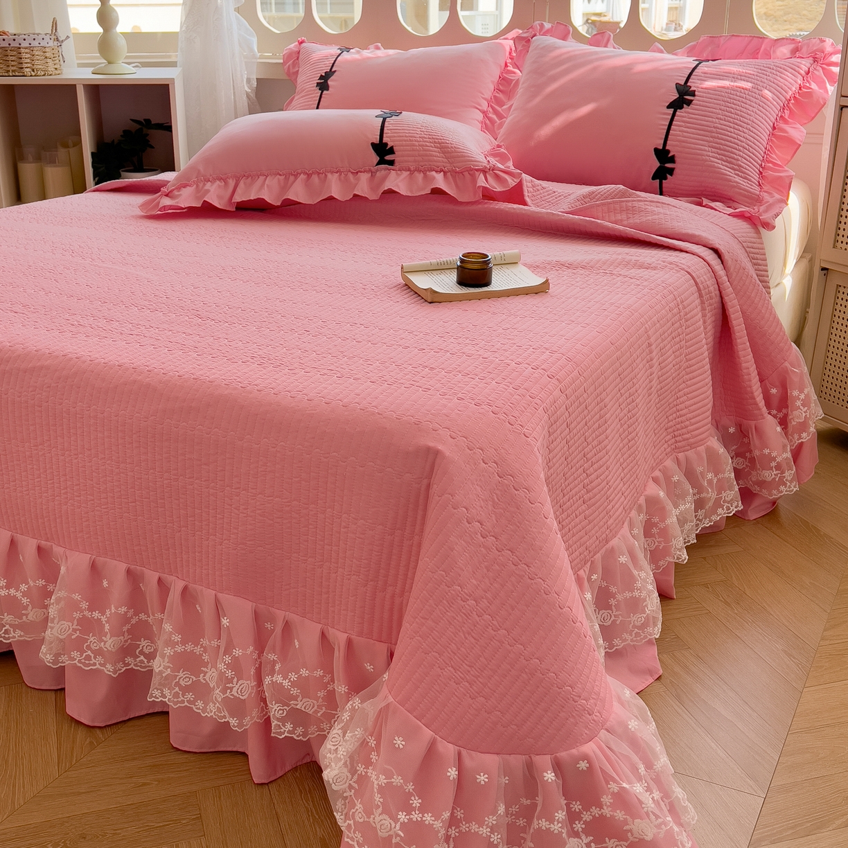 91家纺网 家纺一手货源 找家纺 芭比蔓家纺 2026新款床盖款四件套-真爱系列 床盖款真爱系列-粉色