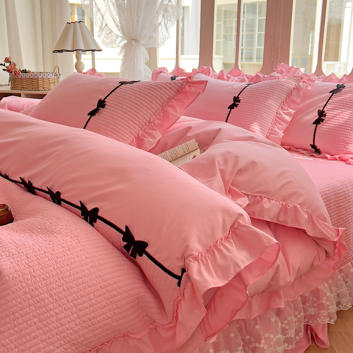 91家纺网 家纺一手货源 找家纺 芭比蔓家纺 2026新款床盖款四件套-真爱系列 床盖款真爱系列-粉色