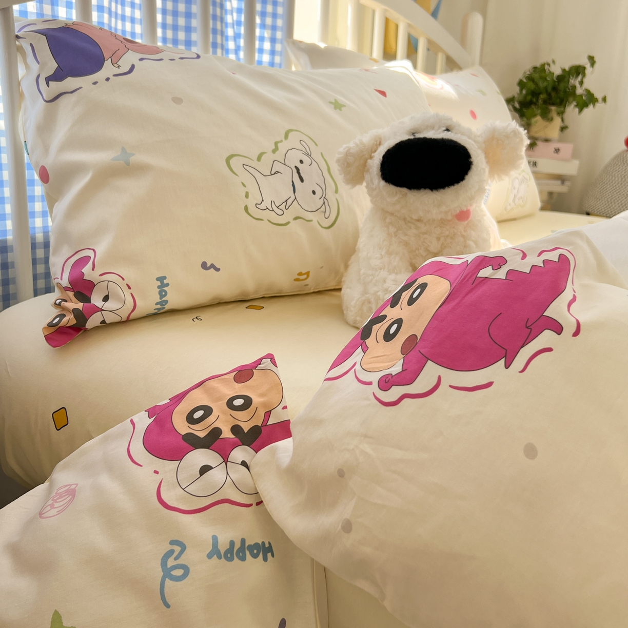 91家纺网 家纺一手货源 找家纺 桃子家居 2026春夏新款蜡笔小新授权全棉纯棉印花卡通系列四件套 棉印花-可爱小新