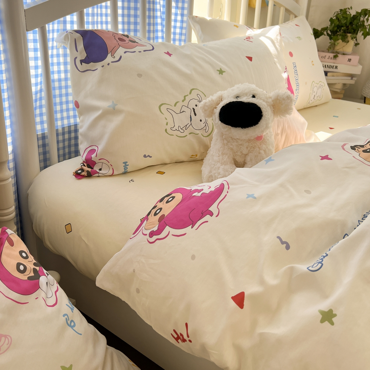 91家纺网 家纺一手货源 找家纺 桃子家居 2026春夏新款蜡笔小新授权全棉纯棉印花卡通系列四件套 棉印花-可爱小新