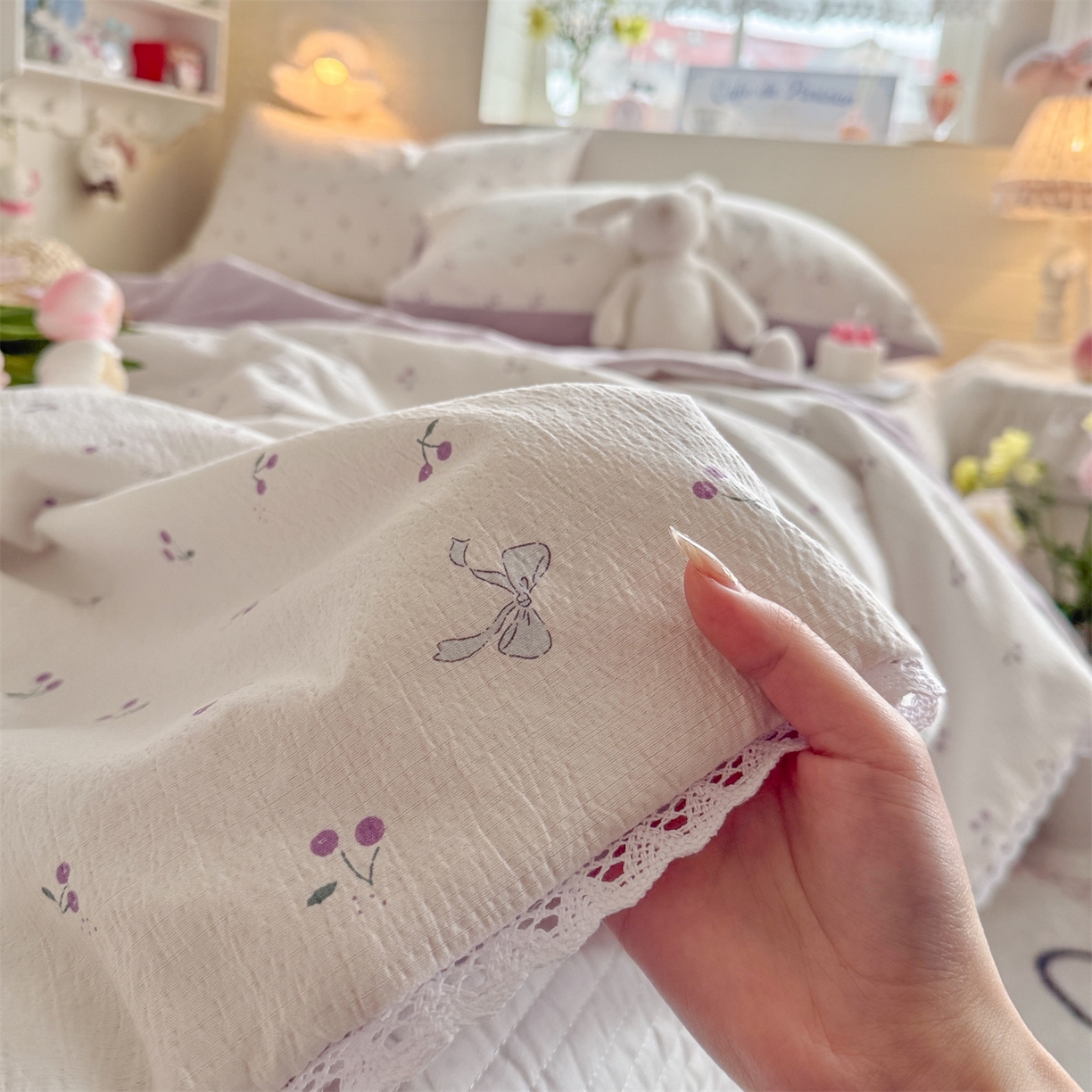 91家纺网 家纺一手货源 找家纺 名兮家居 2026新款亲肤A类皱皱纱夏被夏凉被空调被 紫樱桃