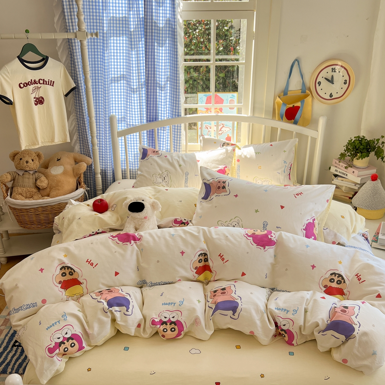 91家纺网 家纺一手货源 找家纺 桃子家居 2026春夏新款蜡笔小新授权全棉纯棉印花卡通系列四件套 棉印花-可爱小新