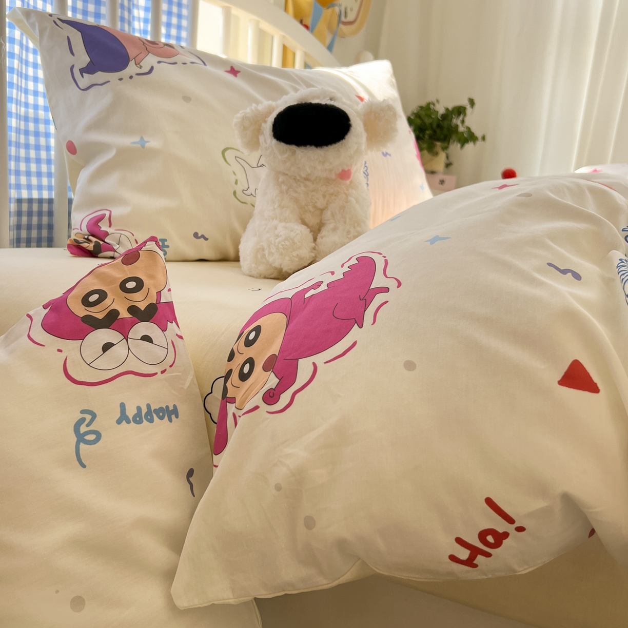 91家纺网 家纺一手货源 找家纺 桃子家居 2026春夏新款蜡笔小新授权全棉纯棉印花卡通系列四件套 棉印花-可爱小新