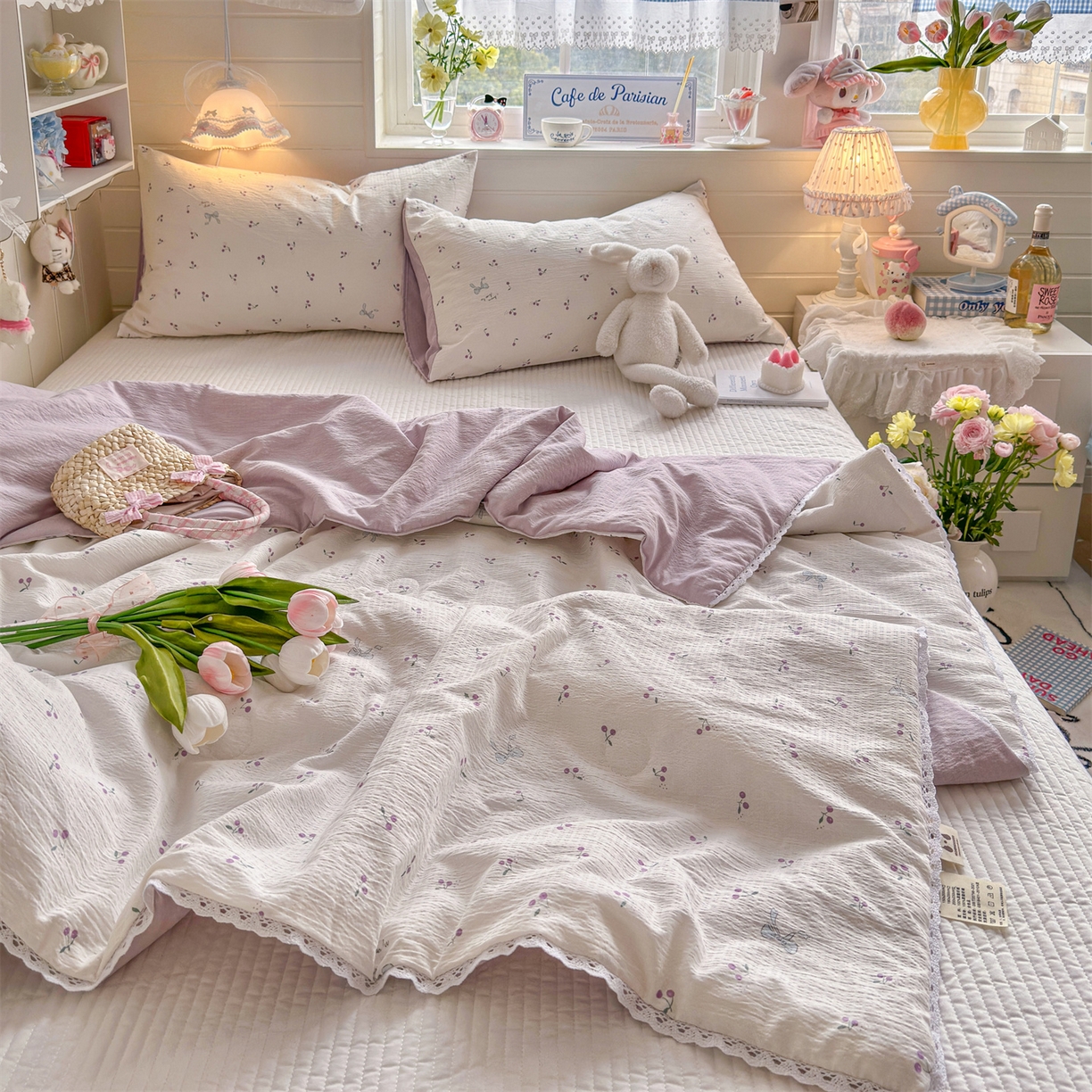 91家纺网 家纺一手货源 找家纺 名兮家居 2026新款亲肤A类皱皱纱夏被夏凉被空调被 紫樱桃