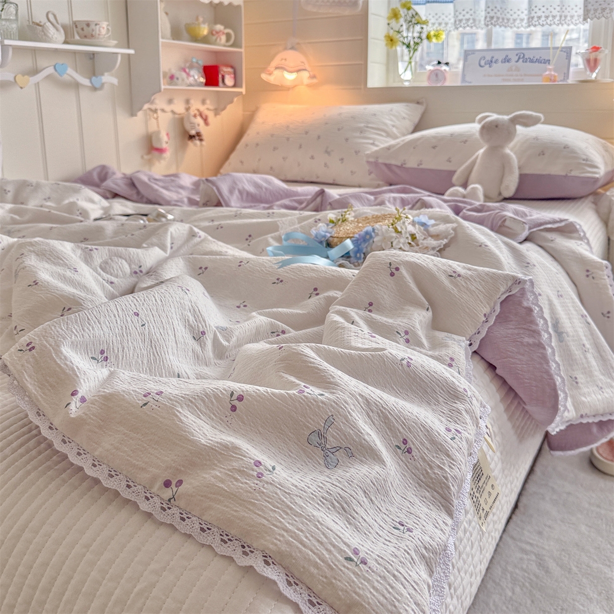 91家纺网 家纺一手货源 找家纺 名兮家居 2026新款亲肤A类皱皱纱夏被夏凉被空调被 紫樱桃