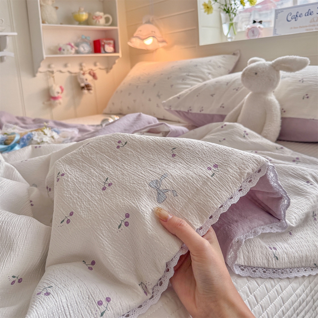 91家纺网 家纺一手货源 找家纺 名兮家居 2026新款亲肤A类皱皱纱夏被夏凉被空调被 紫樱桃