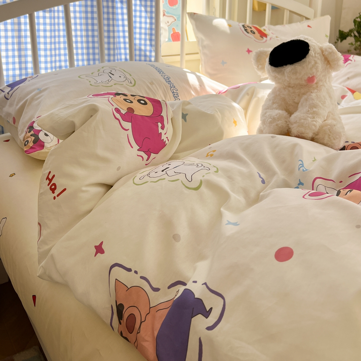 91家纺网 家纺一手货源 找家纺 桃子家居 2026春夏新款蜡笔小新授权全棉纯棉印花卡通系列四件套 棉印花-可爱小新