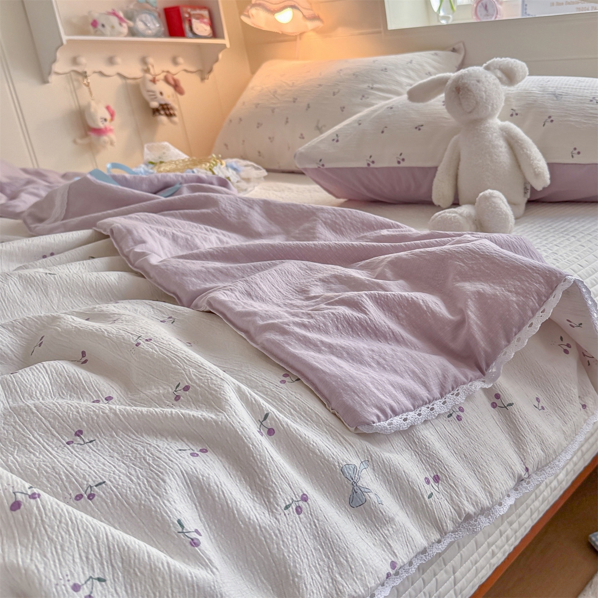 91家纺网 家纺一手货源 找家纺 名兮家居 2026新款亲肤A类皱皱纱夏被夏凉被空调被 紫樱桃