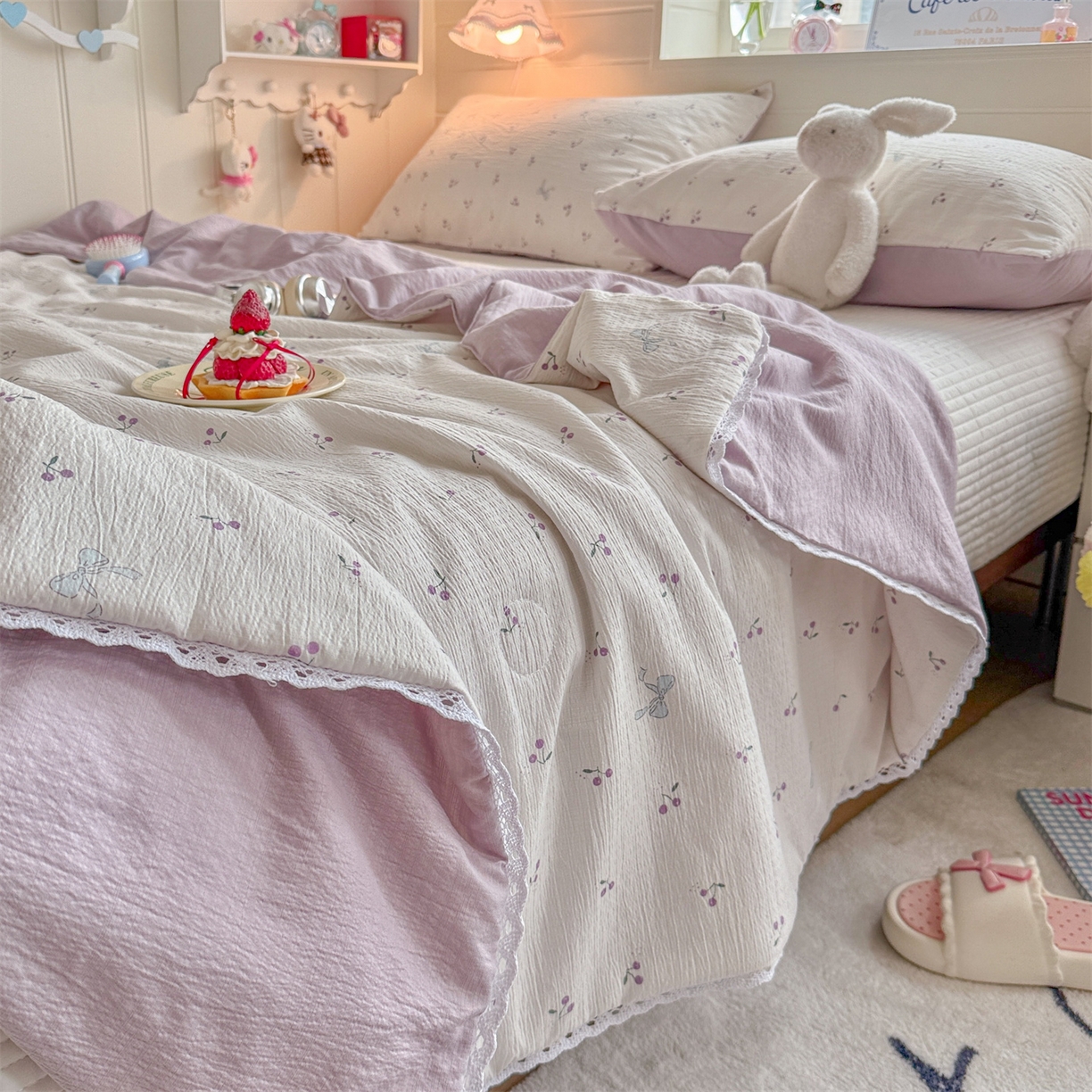 91家纺网 家纺一手货源 找家纺 名兮家居 2026新款亲肤A类皱皱纱夏被夏凉被空调被 紫樱桃