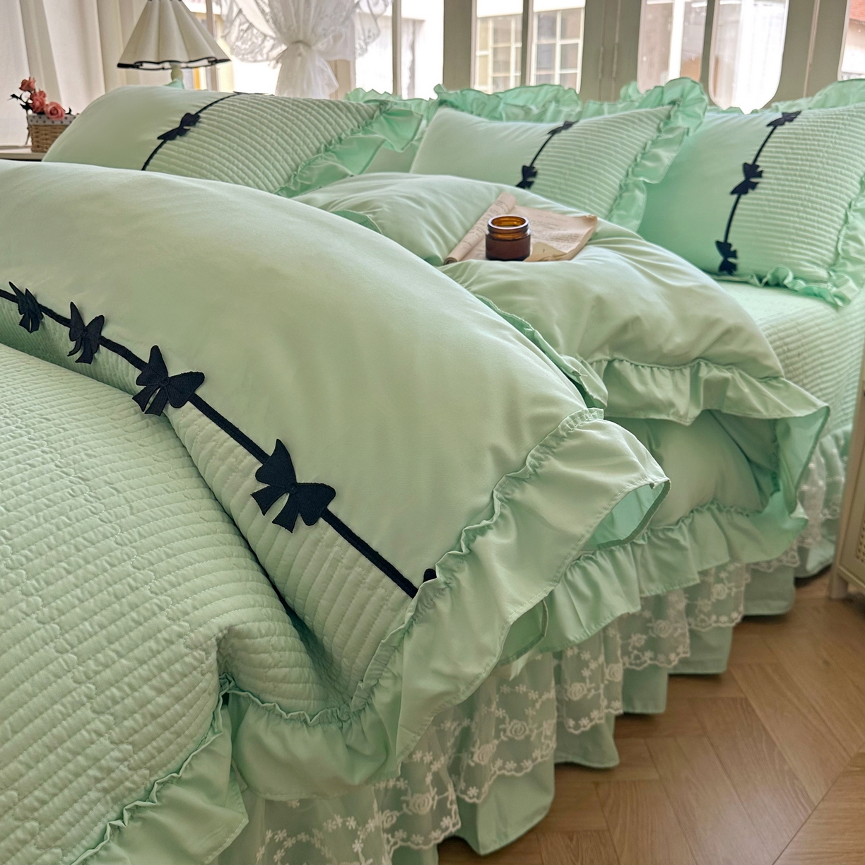 91家纺网 家纺一手货源 找家纺 芭比蔓家纺 2026新款床盖款四件套-真爱系列 床盖款真爱系列-绿色