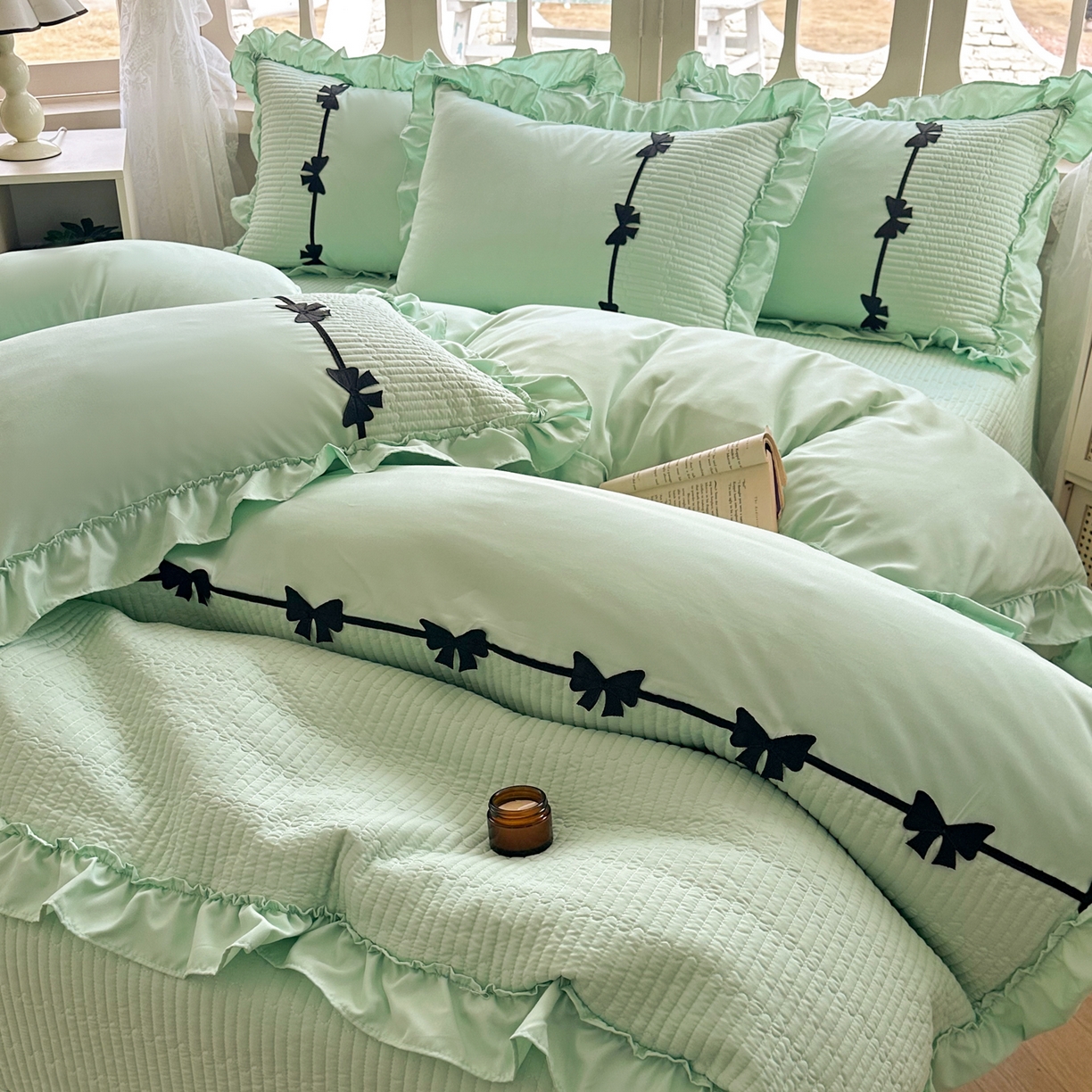 91家纺网 家纺一手货源 找家纺 芭比蔓家纺 2026新款床盖款四件套-真爱系列 床盖款真爱系列-绿色