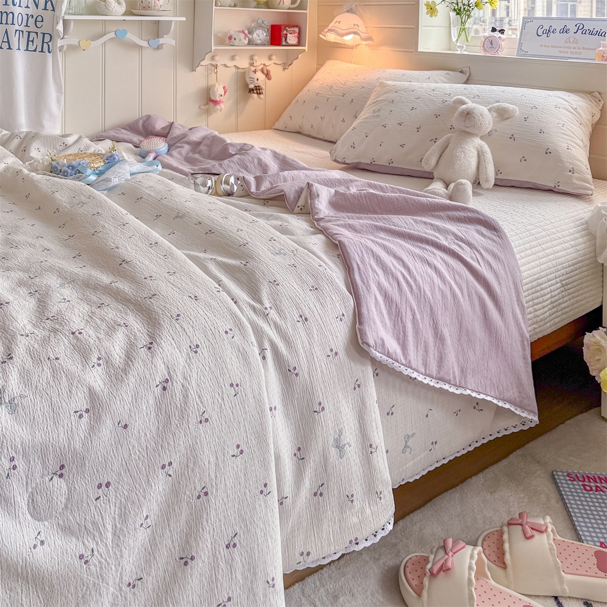 91家纺网 家纺一手货源 找家纺 名兮家居 2026新款亲肤A类皱皱纱夏被夏凉被空调被 紫樱桃