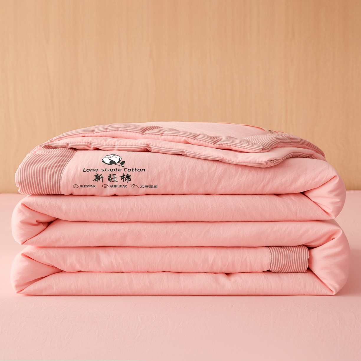 91家纺网 家纺一手货源 找家纺 鸣创 2026新款棉花夏被无印风100%新疆棉花夏凉被手包边空调被 新疆棉-粉色
