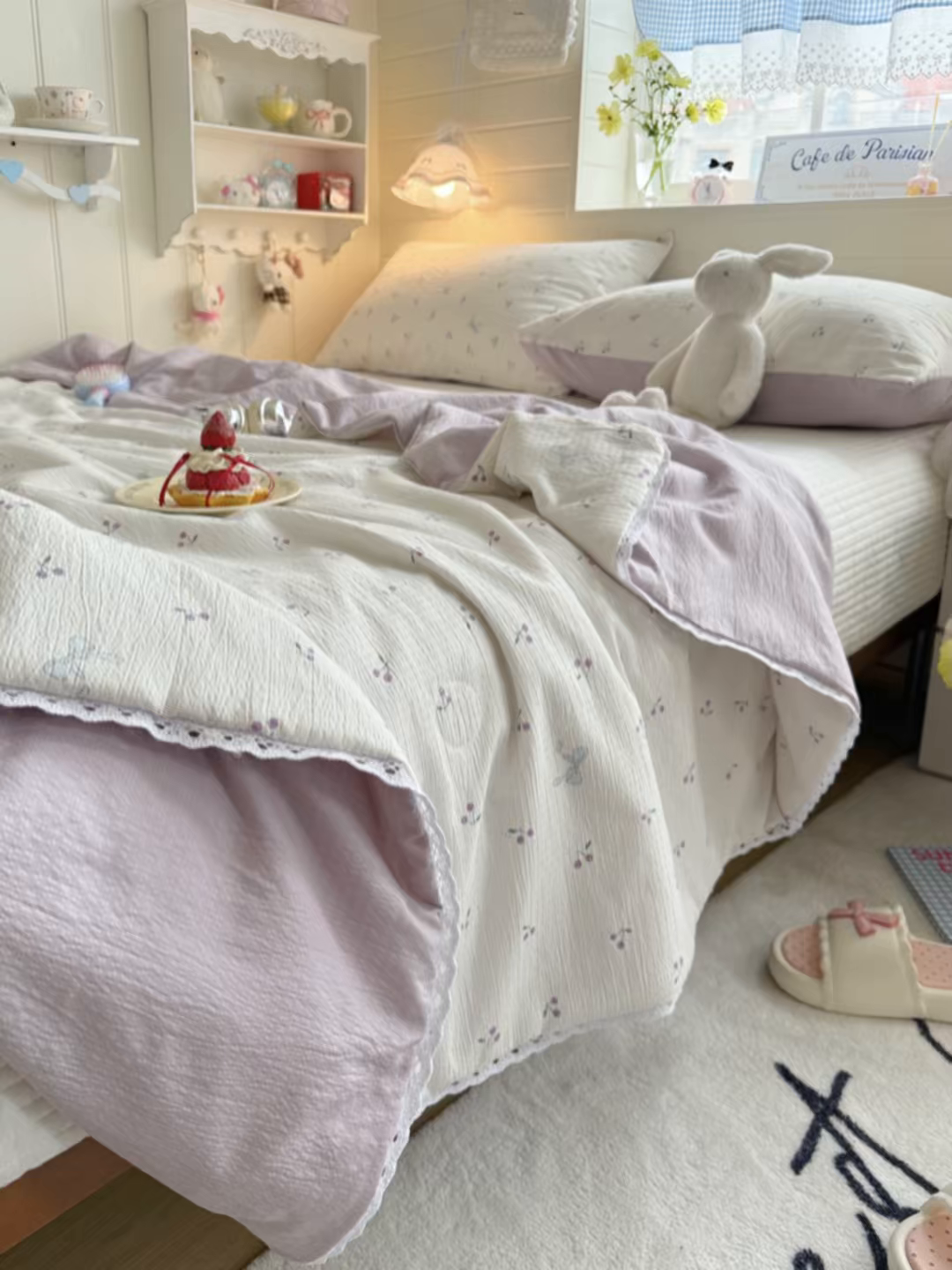 91家纺网 家纺一手货源 找家纺 名兮家居 2026新款亲肤A类皱皱纱夏被夏凉被空调被 紫樱桃