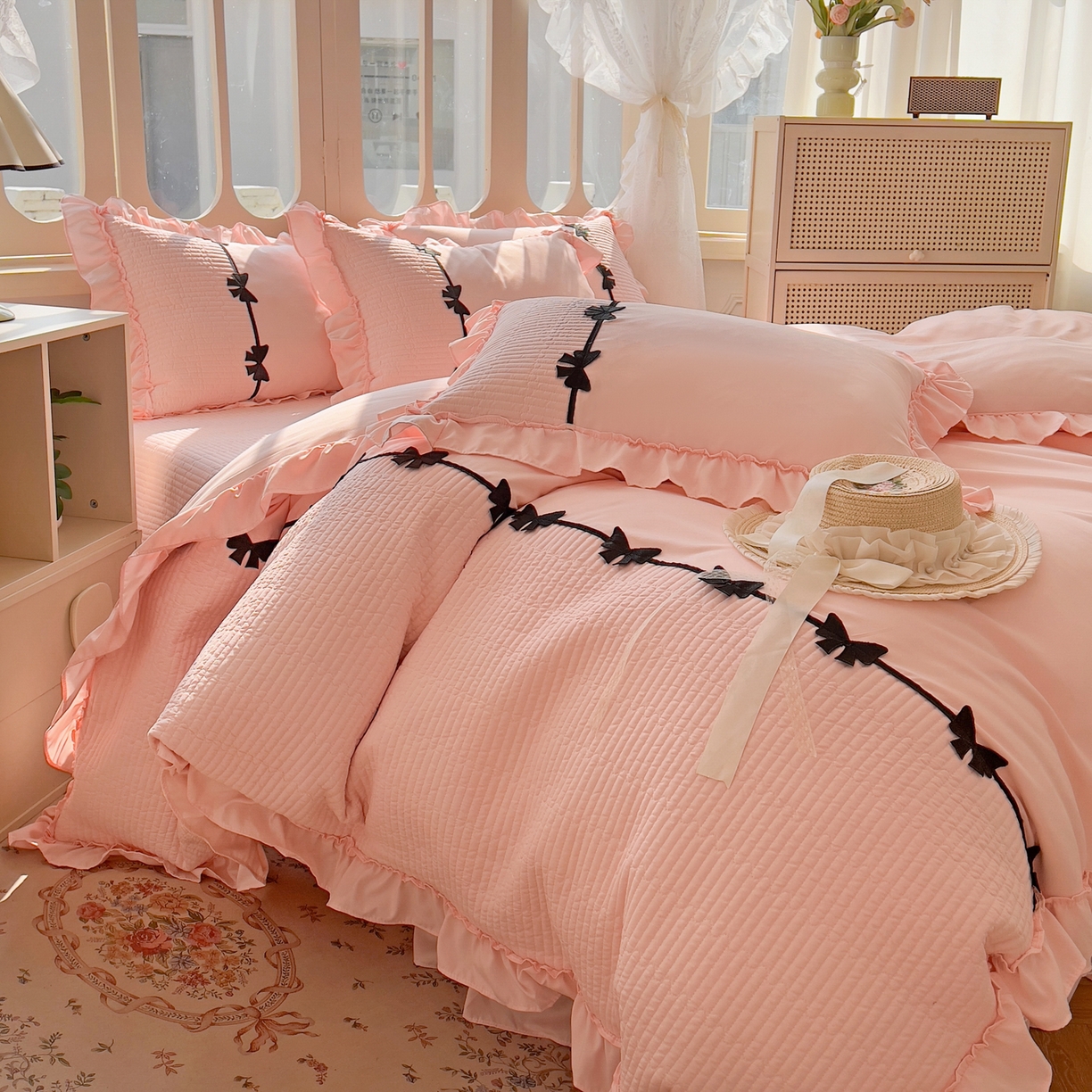 91家纺网 家纺一手货源 找家纺 芭比蔓家纺 2026新款床盖款四件套-真爱系列 床盖款真爱系列-玉色