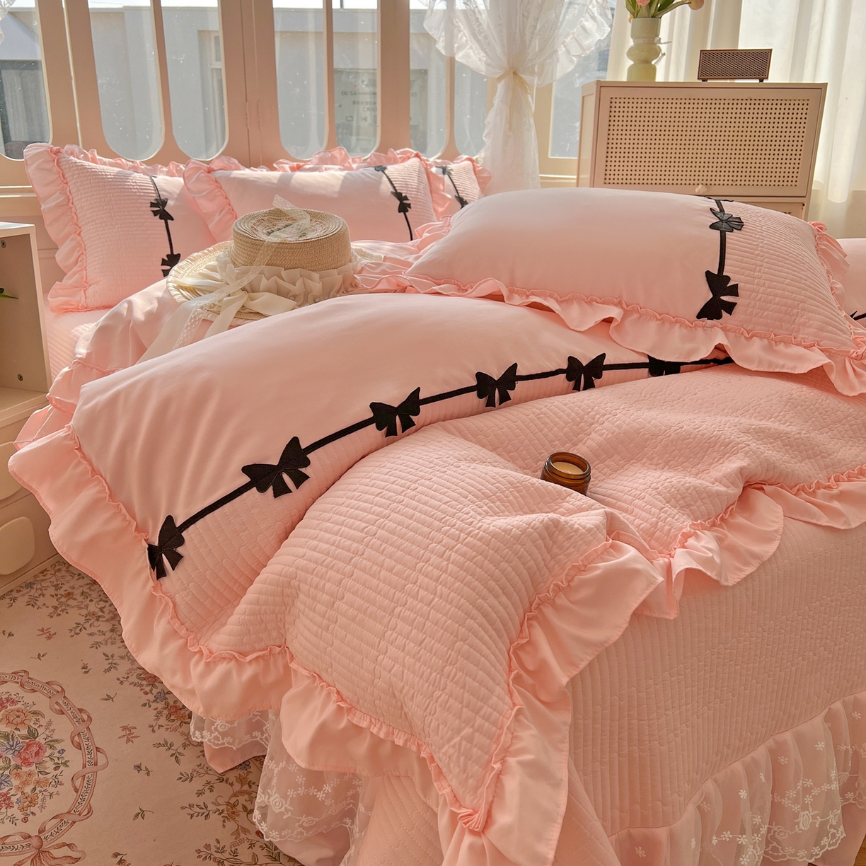 91家纺网 家纺一手货源 找家纺 芭比蔓家纺 2026新款床盖款四件套-真爱系列 床盖款真爱系列-玉色