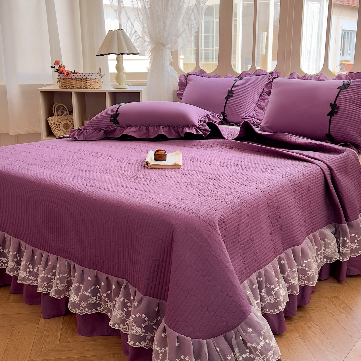91家纺网 家纺一手货源 找家纺 芭比蔓家纺 2026新款床盖款四件套-真爱系列 床盖款真爱系列-紫色
