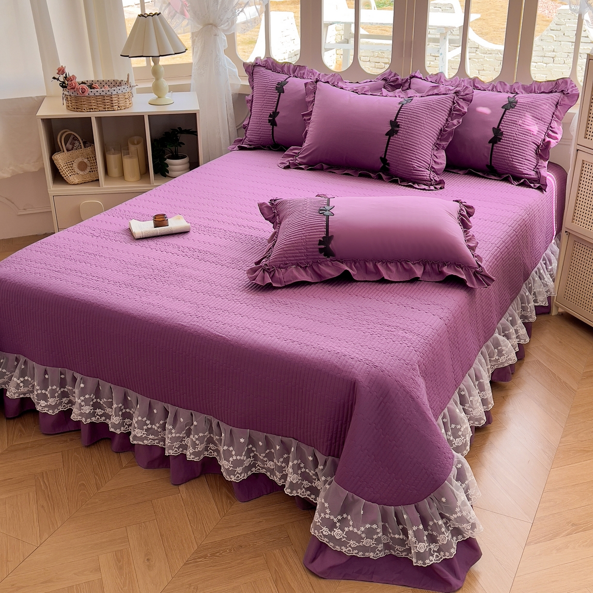 91家纺网 家纺一手货源 找家纺 芭比蔓家纺 2026新款床盖款四件套-真爱系列 床盖款真爱系列-紫色