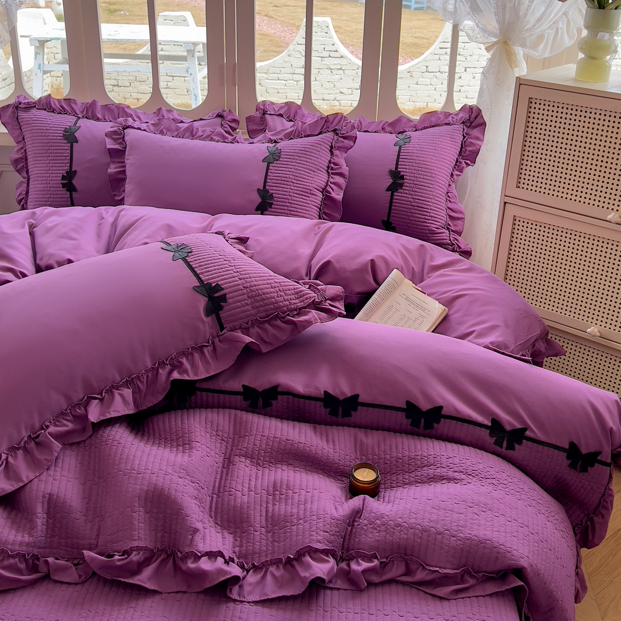 91家纺网 家纺一手货源 找家纺 芭比蔓家纺 2026新款床盖款四件套-真爱系列 床盖款真爱系列-紫色