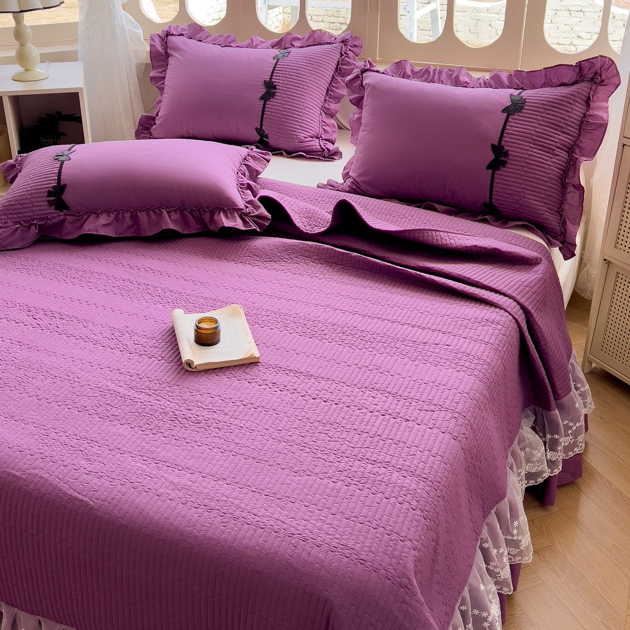 91家纺网 家纺一手货源 找家纺 芭比蔓家纺 2026新款床盖款四件套-真爱系列 床盖款真爱系列-紫色