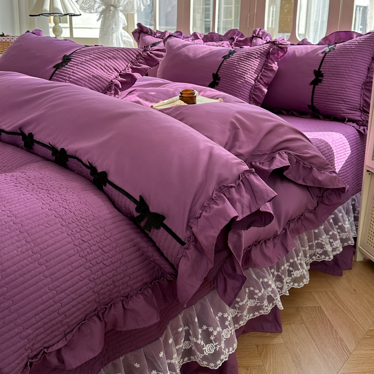 91家纺网 家纺一手货源 找家纺 芭比蔓家纺 2026新款床盖款四件套-真爱系列 床盖款真爱系列-紫色